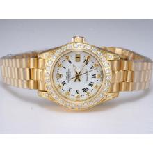 Rolex Datejust Automatic Full Gold with Diamond Bezel-White Dial Lady Size