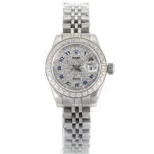 Rolex Datejust Automatic Diamond Bezel and Dial with Blue Number Markers S/S-Sapphire Glass