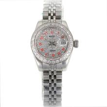 Rolex Datejust Automatic Diamond Bezel and Dial with Red Number Markers S/S-Sapphire Glass