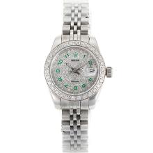 Rolex Datejust Automatic Diamond Bezel and Dial with Green Number Markers S/S-Sapphire Glass