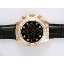 Rolex Daytona Chronograph Asia Valjoux 7750 Movement Gold Case with Diamond Bezel-Black Dial