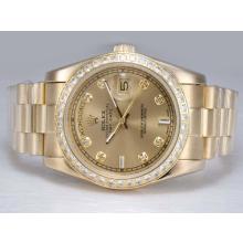 Rolex Day-Date Automatic Full Gold with Diamond Bezel and Marking-Golden Dial