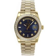 Rolex Day-Date Automatic Full Gold with Diamond Bezel and Marking-Blue Dial