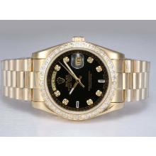 Rolex Day-Date Automatic Full Gold with Diamond Bezel and Marking-Black Dial