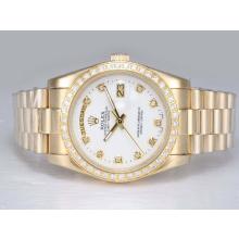 Rolex Day-Date Automatic Full Gold with Diamond Bezel and Marking-White Dial