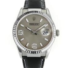 Rolex Datejust Swiss ETA 2836 Movement with Gray Watermark Dial Leather Strap