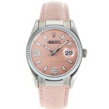 Rolex Datejust Swiss ETA 2836 Movement with Pink Watermark Dial Leather Strap