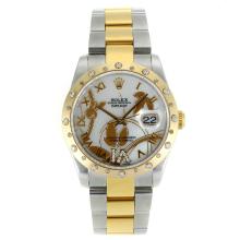 Rolex Datejust Automatic Two Tone Diamond Bezel Roman Markers with White Dial Flowers Illustration-2