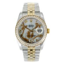 Rolex Datejust Automatic Two Tone Diamond Bezel Roman Markers with White Dial Flowers Illustration-1