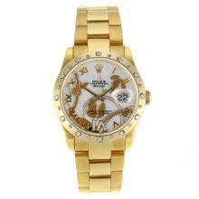 Rolex Datejust Automatic Full Gold Diamond Bezel Roman Markers with White MOP Dial Flowers Illustration-2