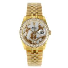 Rolex Datejust Automatic Full Gold Diamond Bezel Roman Markers with White MOP Dial Flowers Illustration-1