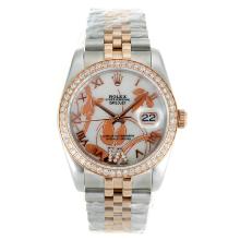 Rolex Datejust Automatic Two Tone Diamond Bezel Roman Markers with White Dial Flowers Illustration