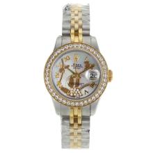 Rolex Datejust Automatic Two Tone Diamond Bezel Roman Markers with White MOP Dial Flowers Illustration-2
