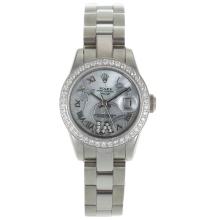 Rolex Datejust Automatic Diamond Bezel Roman Markers with White MOP Dial Flowers Illustration