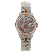 Rolex Datejust Automatic Two Tone Diamond Bezel Roman Markers with White MOP Dial Flowers Illustration-1