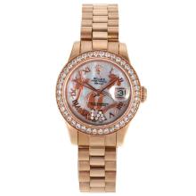 Rolex Datejust Automatic Full Rose Gold Diamond Bezel Roman Markers with MOP Dial Flowers Illustration-3