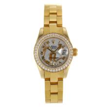 Rolex Datejust Automatic Full Gold Diamond Bezel Roman Markers with White Dial Flowers Illustration-1