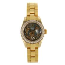 Rolex Datejust Automatic Full Gold Diamond Bezel Roman Markers with Mop Dial Flowers Illustration-2