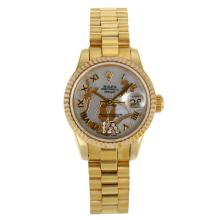 Rolex Datejust Automatic Full Gold Roman Markers with White Mop Dial Flowers Illustration