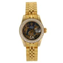 Rolex Datejust Automatic Full Gold Diamond Bezel Roman Markers with Mop Dial Flowers Illustration