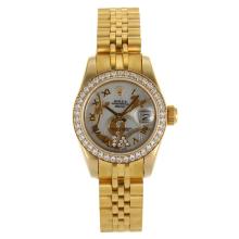 Rolex Datejust Automatic Full Gold Diamond Bezel Roman Markers with White Dial Flowers Illustration