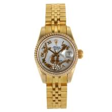 Rolex Datejust Automatic Full Gold Roman Markers with White Dial Flowers Illustration
