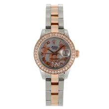 Rolex Datejust Automatic Two Tone Diamond Bezel Roman Markers with White MOP Dial Flowers Illustration