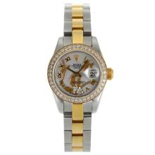 Rolex Datejust Automatic Two Tone Diamond Bezel Roman Markers with MOP Dial Flowers Illustration-1