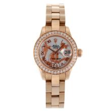 Rolex Datejust Automatic Full Rose Gold Diamond Bezel Roman Markers with MOP Dial Flowers Illustration