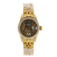 Rolex Datejust Automatic Full Gold Roman Markers with Mop Dial Flowers Illustration