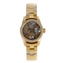 Rolex Datejust Automatic Full Gold Roman Markers with Brown Mop Dial Flowers Illustration