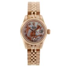 Rolex Datejust Automatic Full Rose Gold Roman Markers with White Mop Dial Flowers Illustration