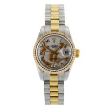 Rolex Datejust Automatic Two Tone Roman Markers with White Mop Dial Flowers Illustration