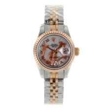Rolex Datejust Automatic Two Tone Roman Markers with White Dial Flowers Illustration