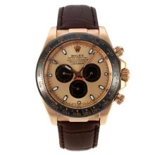 Rolex Daytona II Automatic Rose Gold Case Ceramic Bezel with Golden Dial Leather Strap