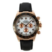 Rolex Daytona Working Chronograph Rose Gold Case Ceramic Bezel with White Dial Leather Strap-1