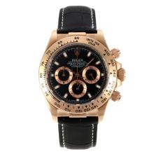 Rolex Daytona Working Chronograph Rose Gold Case with Black Dial Leather Strap-1