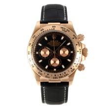 Rolex Daytona Working Chronograph Rose Gold Case with Black Dial Leather Strap