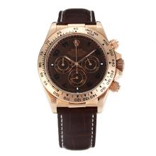 Rolex Daytona Working Chronograph Number Markers Rose Gold Case with Brown Dial Leather Strap