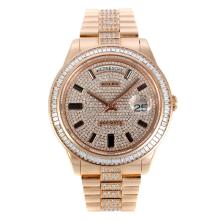 Rolex Day Date Full Rose Gold Automatic with Diamond Dial CZ Diamond Bezel and Markers Same Chassis as ETA Version