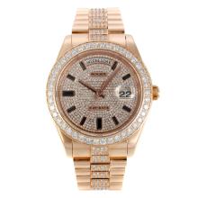 Rolex Day Date Full Rose Gold Automatic with Diamond Dial and Bezel-CZ Diamond Markers Same Chassis as ETA Version