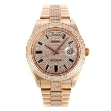 Rolex Day Date Full Rose Gold Automatic with Diamond Bezel and Dial CZ Diamond Markers Same Chassis as ETA Version