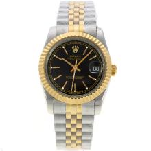 Rolex Datejust Automatic Two Tone Stick Markers with Black Dial Sapphire Glass