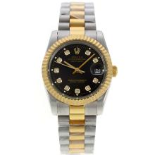 Rolex Datejust Automatic Two Tone Diamond Markers with Black Dial Sapphire Glass