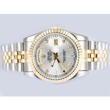 Rolex Day-Date Automatic Two Tone Diamond Markings with Silver Dial