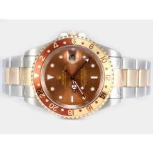 Rolex GMT-Master II Swiss ETA 2836 Movement Two Tone-18K Gold with Brown Dial