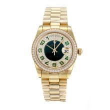 Rolex Day-Date Swiss ETA 2836 Movement Full Gold Diamond Bezel with Green Dial and Number Markers