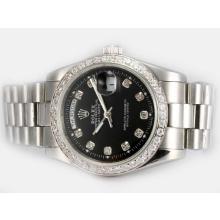 Rolex Day-Date Automatic Diamond Bezel and Marking with Black Dial
