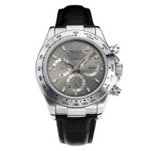 Rolex Daytona Super Luminous Chronograph Asia Valjoux 7750 Movement with Gray Dial Leather Strap-Sapphire Glass