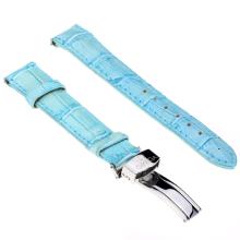 Omega Sky Blue Leather Strap with Silver Deployment Buckle